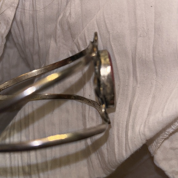 Vintage Mexico* Silver Cuff Bracelet w red stone/ coral** - Picture 2 of 7